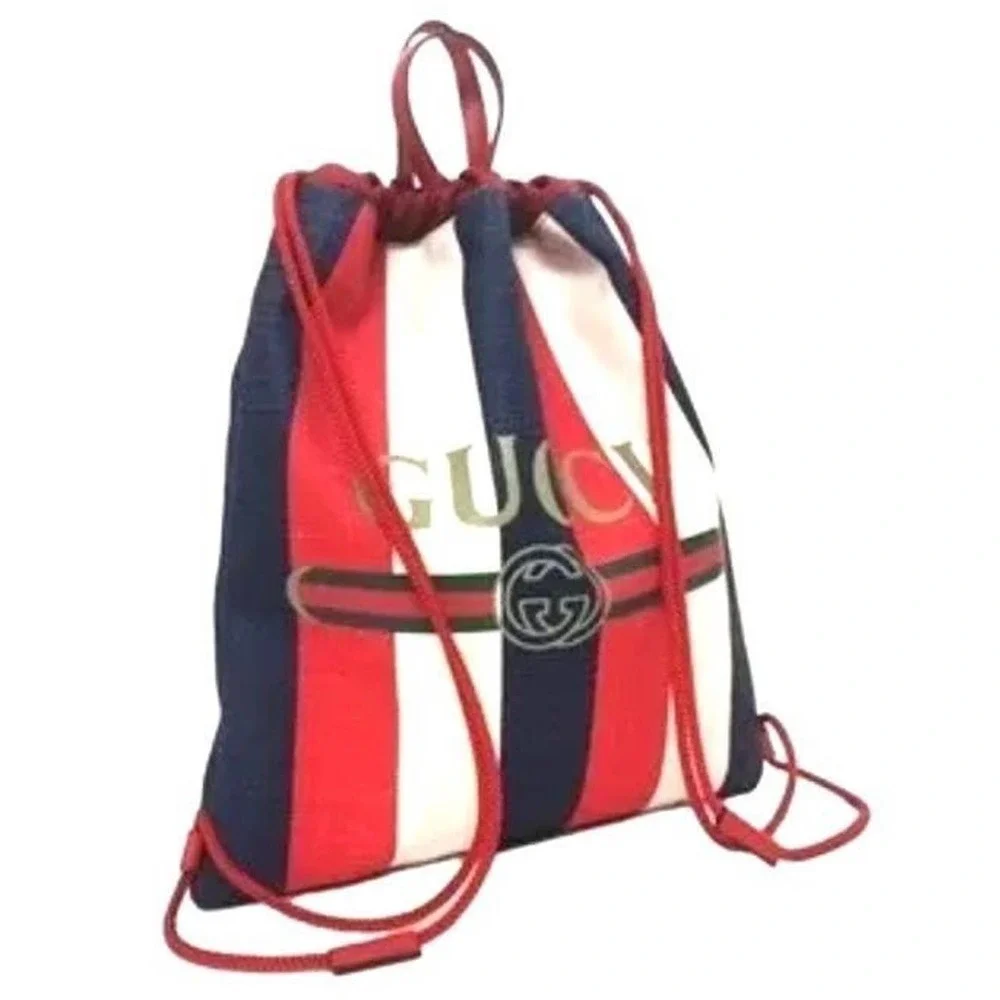🆕GUCCI🌟NWT- Full Size Backpack | Leather + Striped Canvas Gucci Bag! DUSTBAG!
